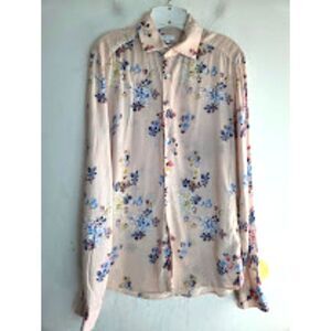 Reiss Women Beige Cream w/Multicolor Floral "Slim Fit" Button Down Blouse Medium